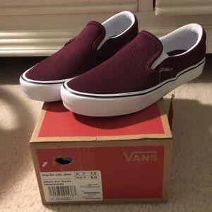 unworn maroon slip on vans